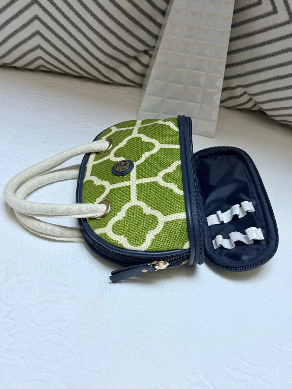 Spartina Green Patterned Mini Satchel Cosmetic Bag